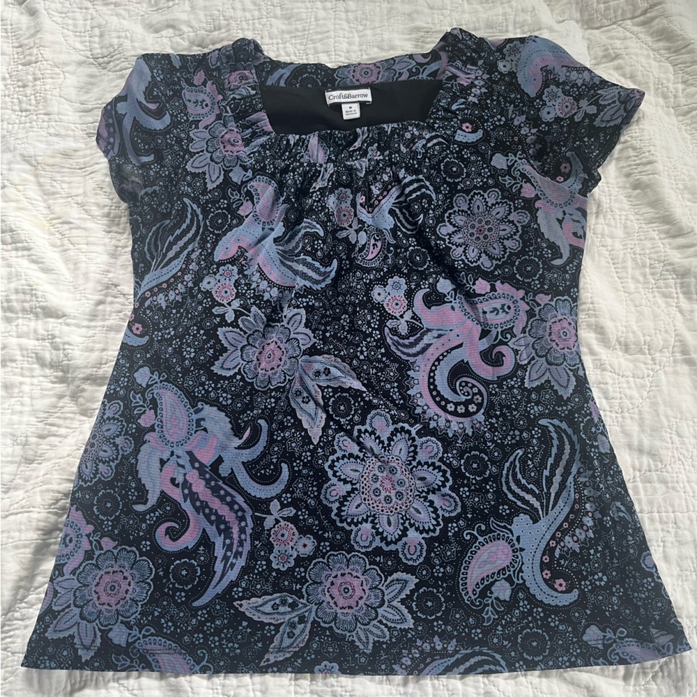 Croft & Barrow Black and Purple Paisley Blouse